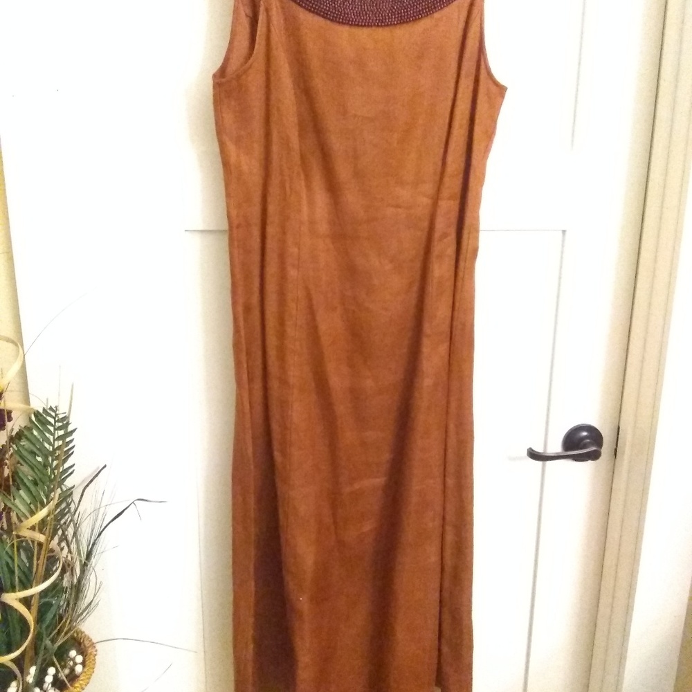 Brown dress with beaded neckline Size 12